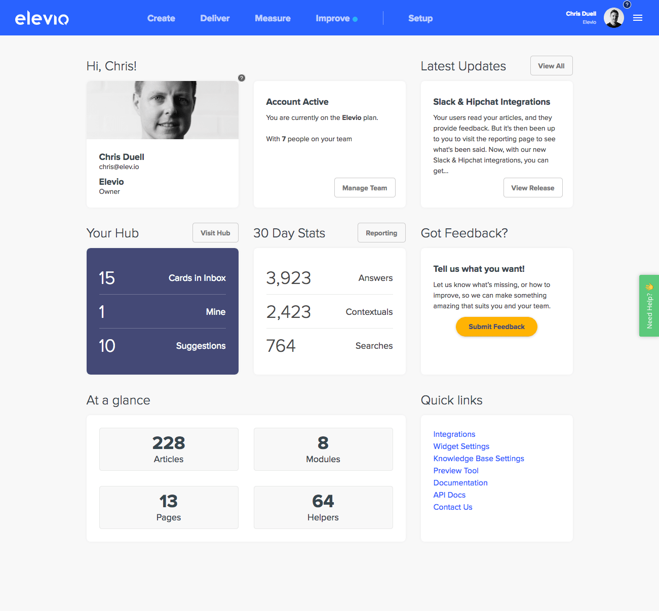 dashboard | Elevio Release Notes