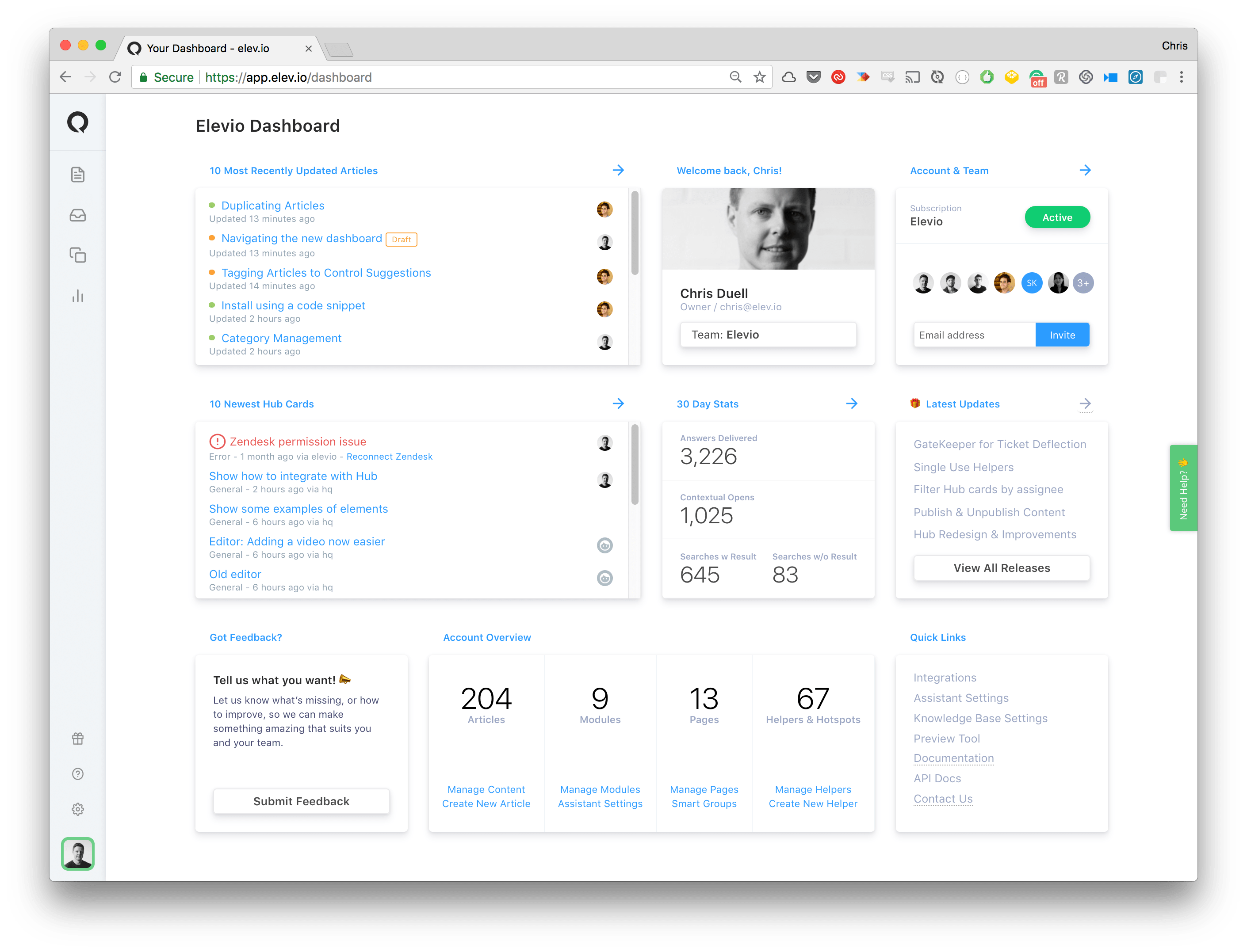 dashboard | Elevio Release Notes