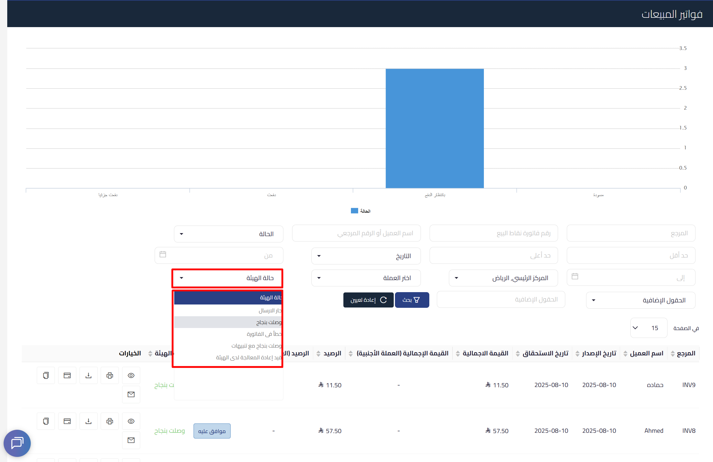 689c5082b9d45 mceclip1 تصفية مستندات المبيعات التجارية حسب حالة الهيئة (ZATCA) | قيود تصفية فواتير حسب حالة ZATCA في قيود
