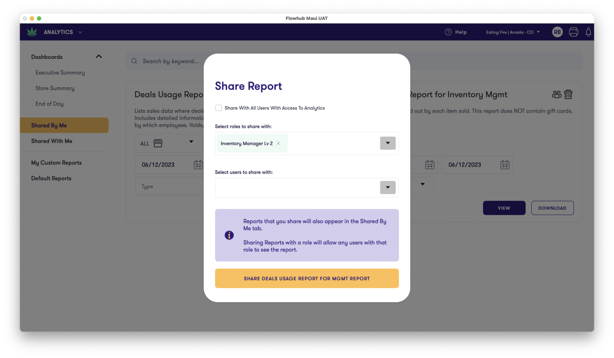 Sharing Reports | Flowhub Release Notes