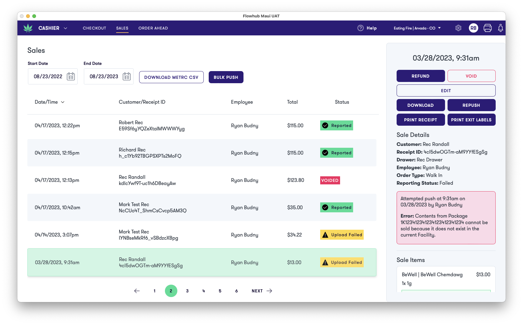 Metrc Sales Push Status Display Enhancement | Flowhub Release Notes