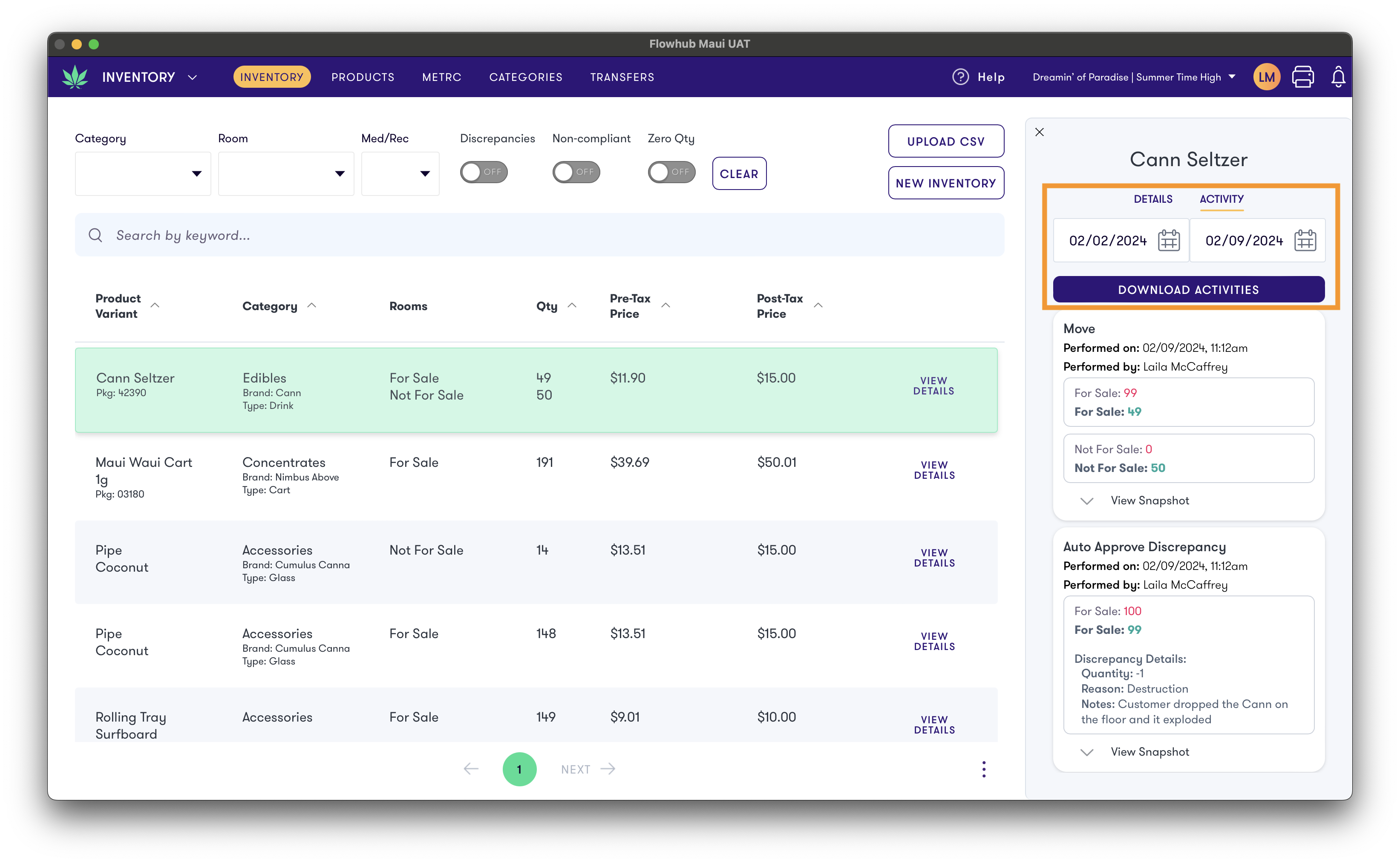 Inventory Activity Sidebar | Flowhub Release Notes