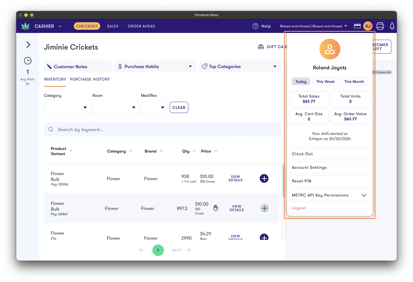 User Menu Updates | Flowhub Release Notes
