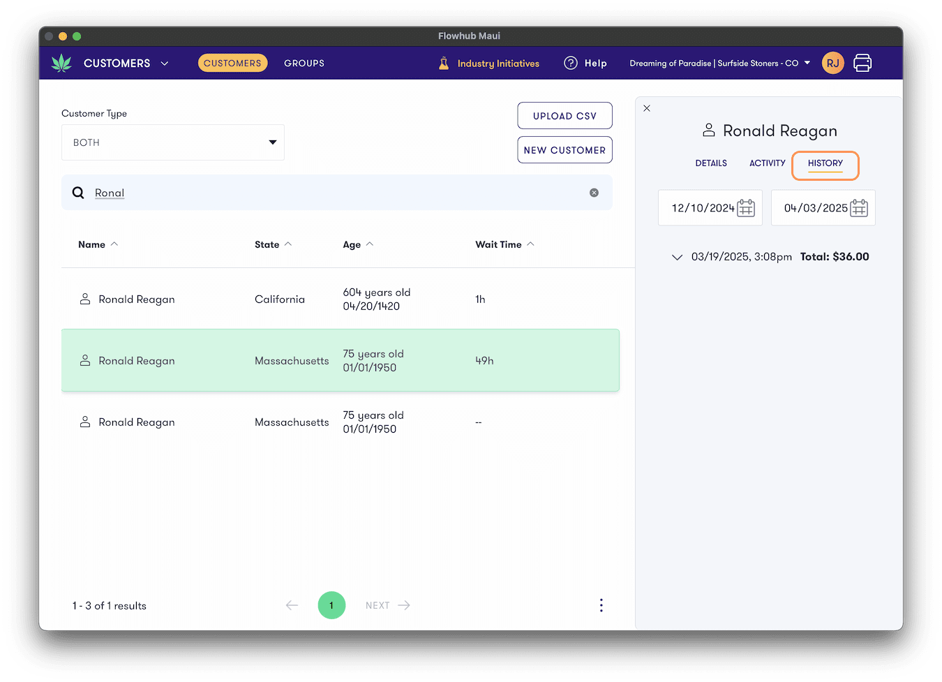 View Customer Purchase History Without Checking In | Flowhub Release Notes