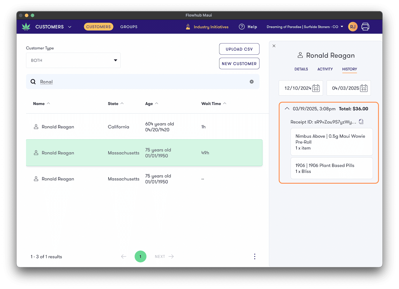 View Customer Purchase History Without Checking In | Flowhub Release Notes