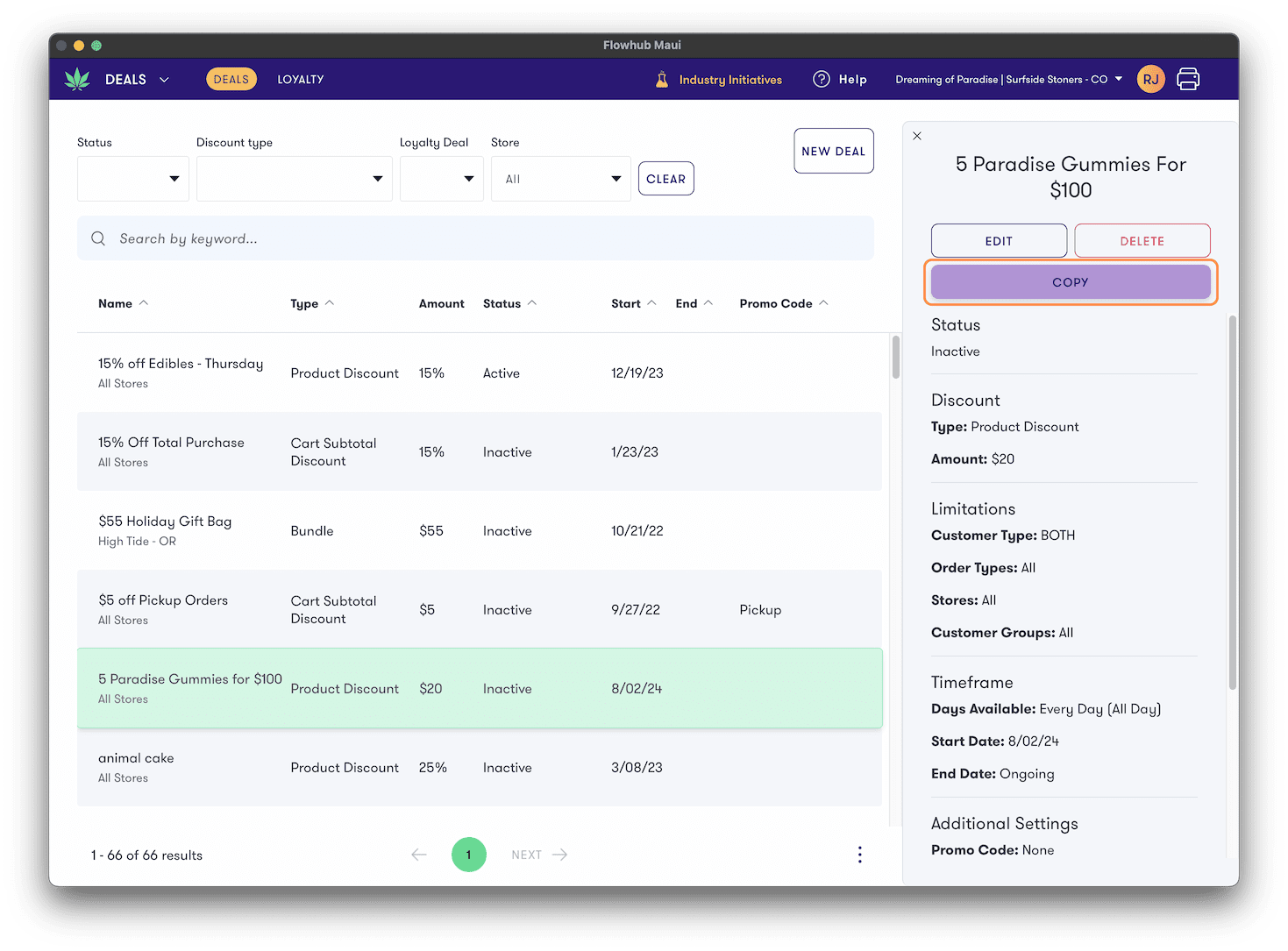 Duplicate an existing deal to create a new one | Flowhub Release Notes